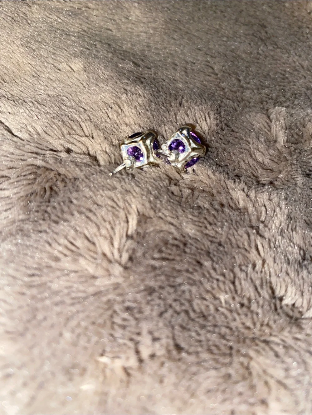 Purple Crystal Stud Earrings Missing Earring Backs
